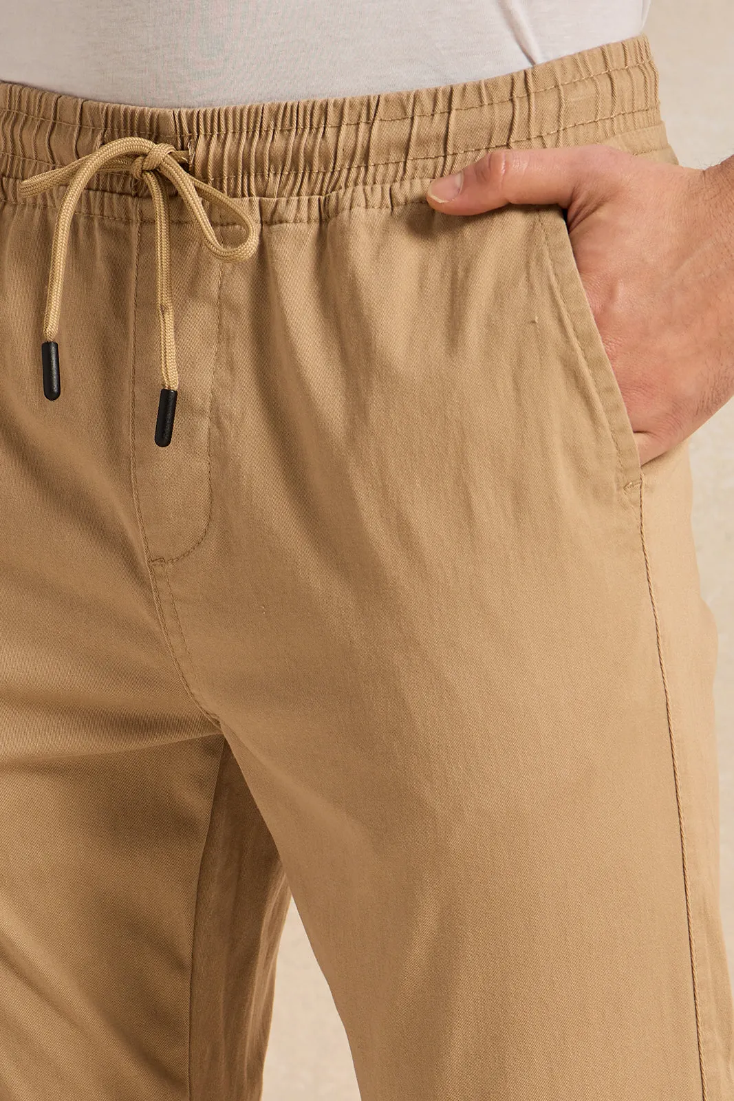 Men Beige Solid Joggers