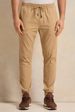 Men Beige Solid Joggers