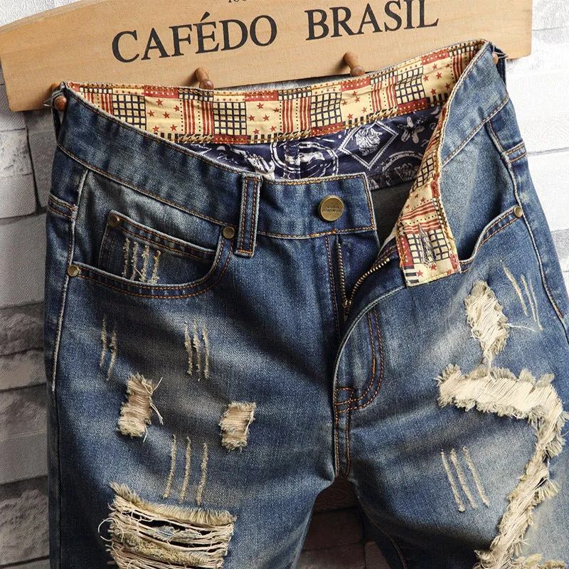 Men's Trendy Ripped Denim Capri - GlamzLife