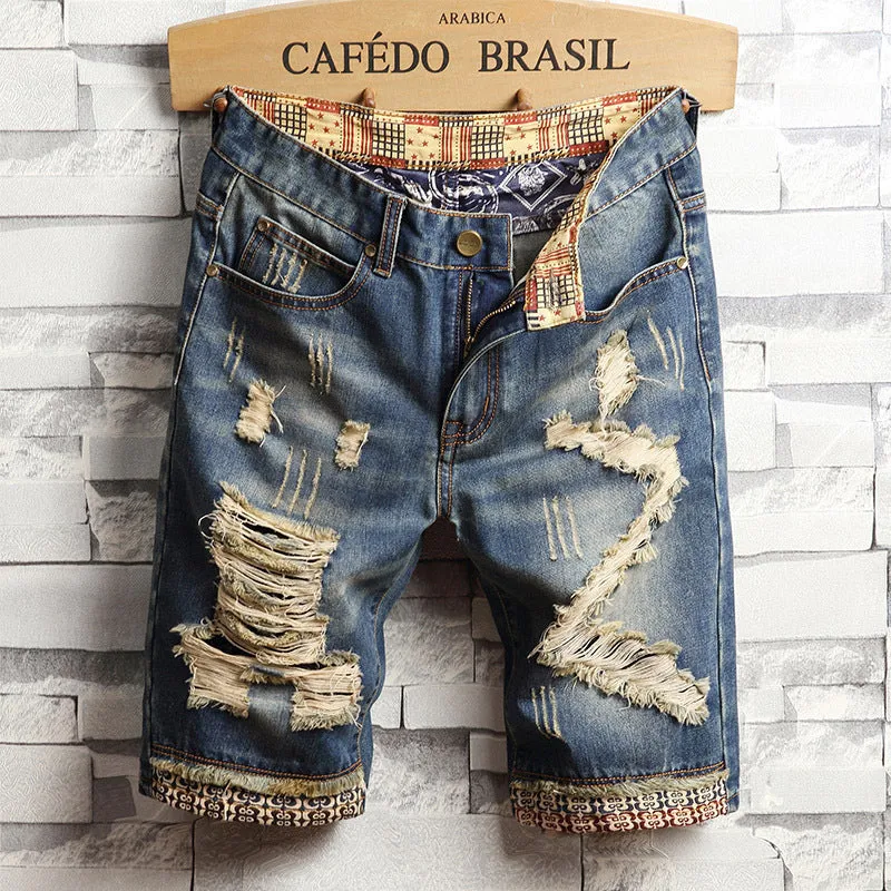 Men's Trendy Ripped Denim Capri - GlamzLife