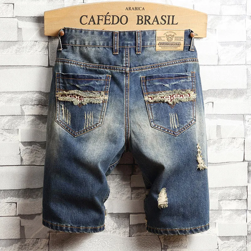 Men's Trendy Ripped Denim Capri - GlamzLife