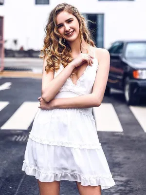 Mini Backless A-line White Casual Sundress