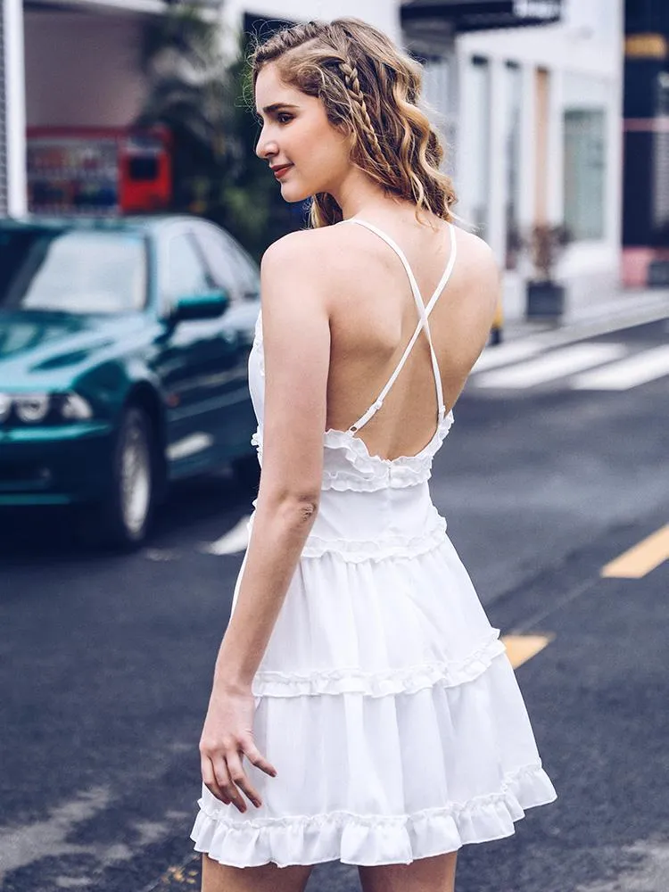 Mini Backless A-line White Casual Sundress
