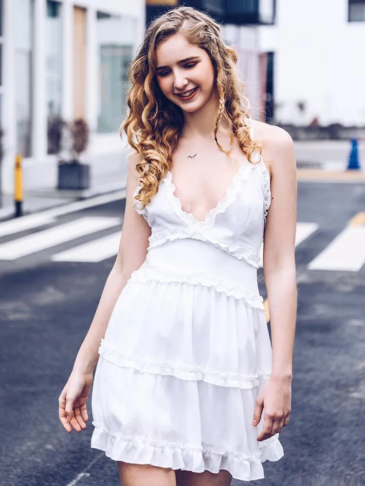 Mini Backless A-line White Casual Sundress