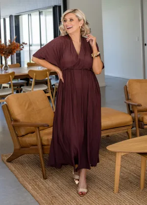 Misty Lustre kaftan dress in Chocolate