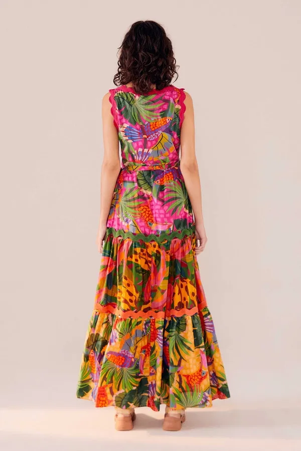 Mixed Painted Toucans Maxi Dress