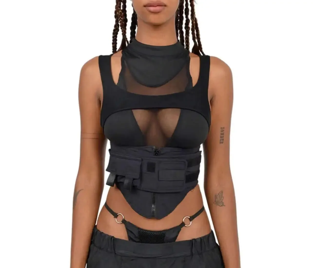 Molding Black Top. Trending Adjustable Blouse