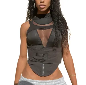 Molding Black Top. Trending Adjustable Blouse