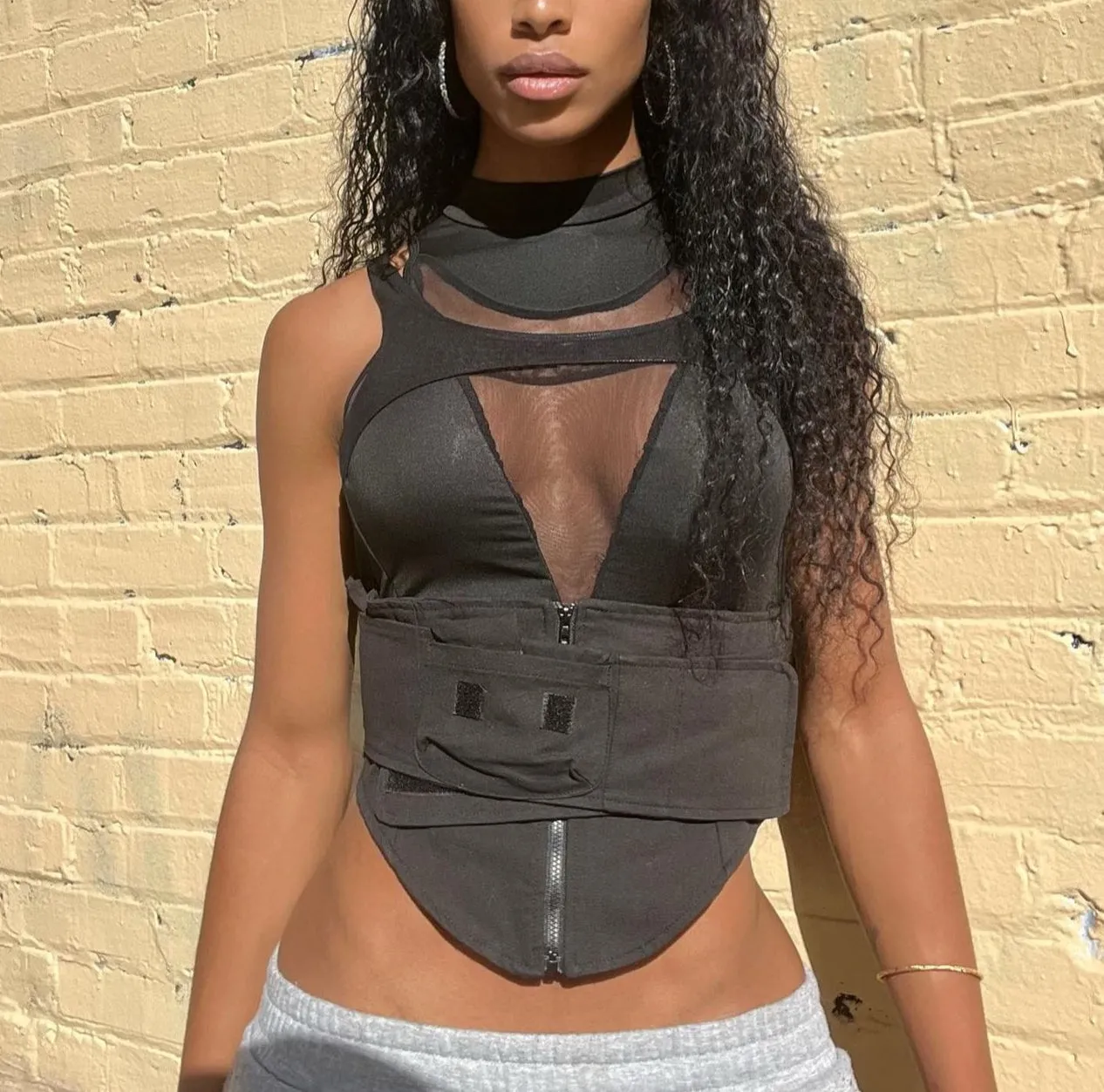 Molding Black Top. Trending Adjustable Blouse
