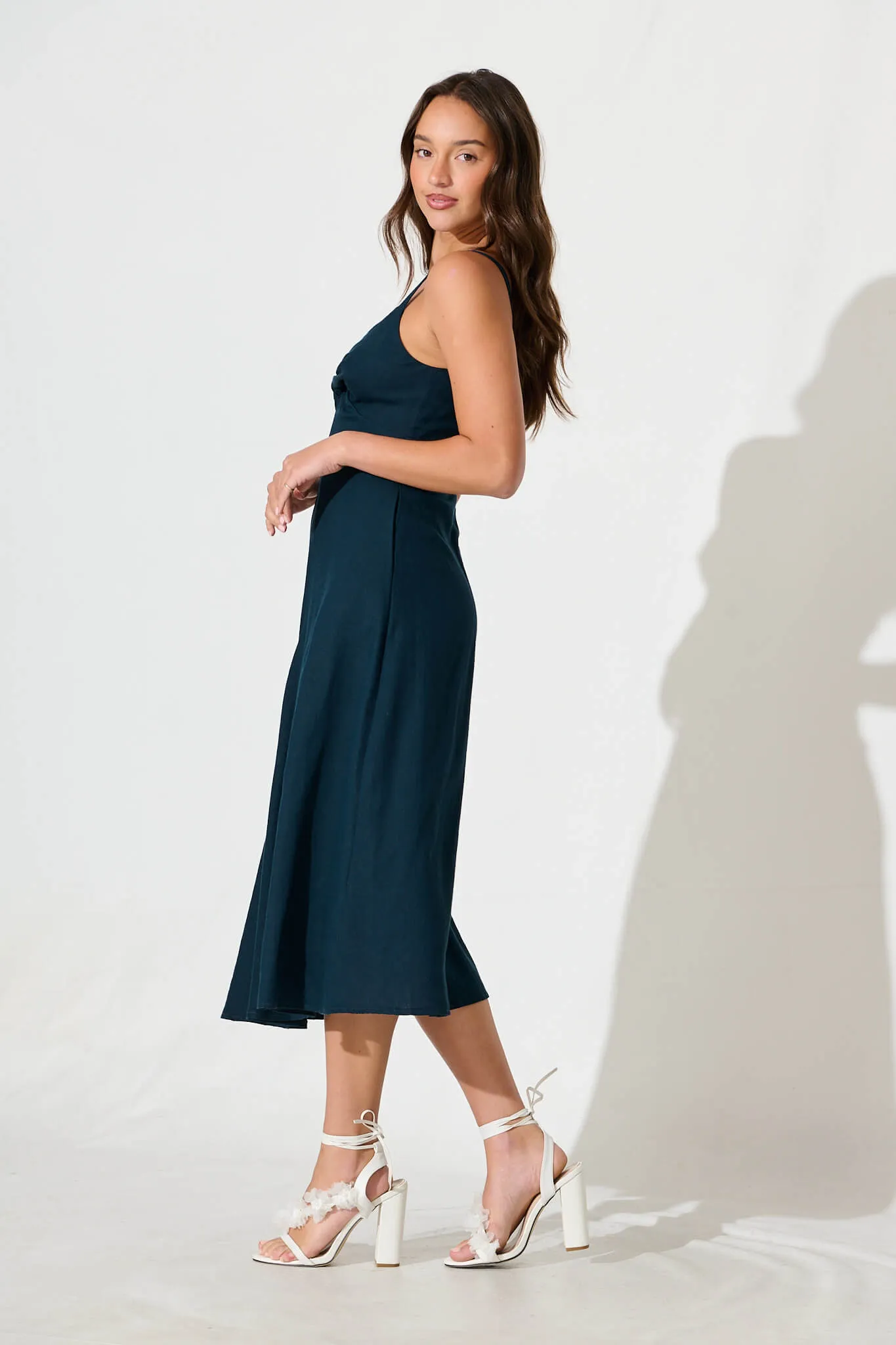 Navy Cotton Linen Sundress by Roselani