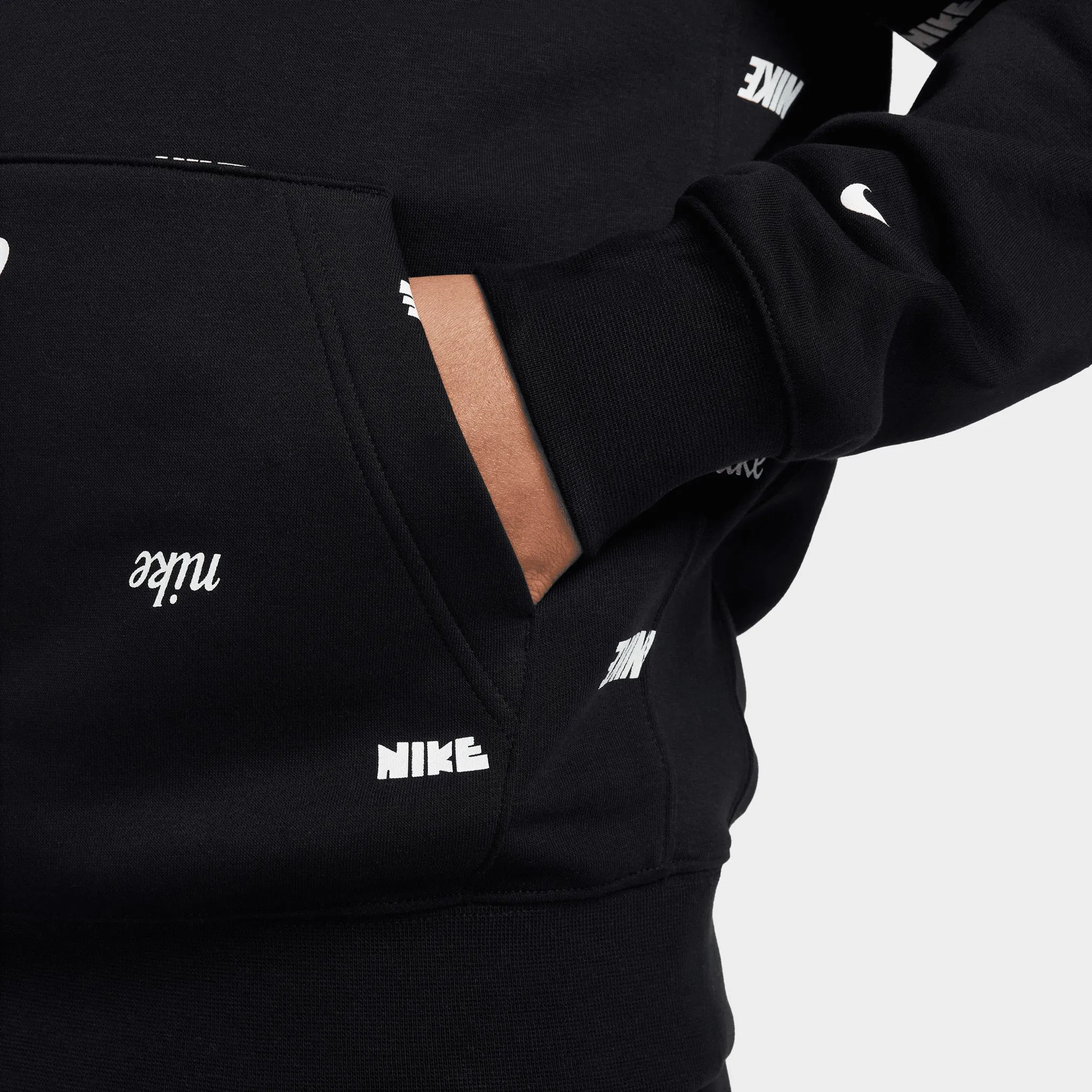 Nike Club Fleece  Allover Print Pullover Hoodie Black / White