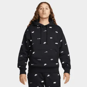 Nike Club Fleece  Allover Print Pullover Hoodie Black / White