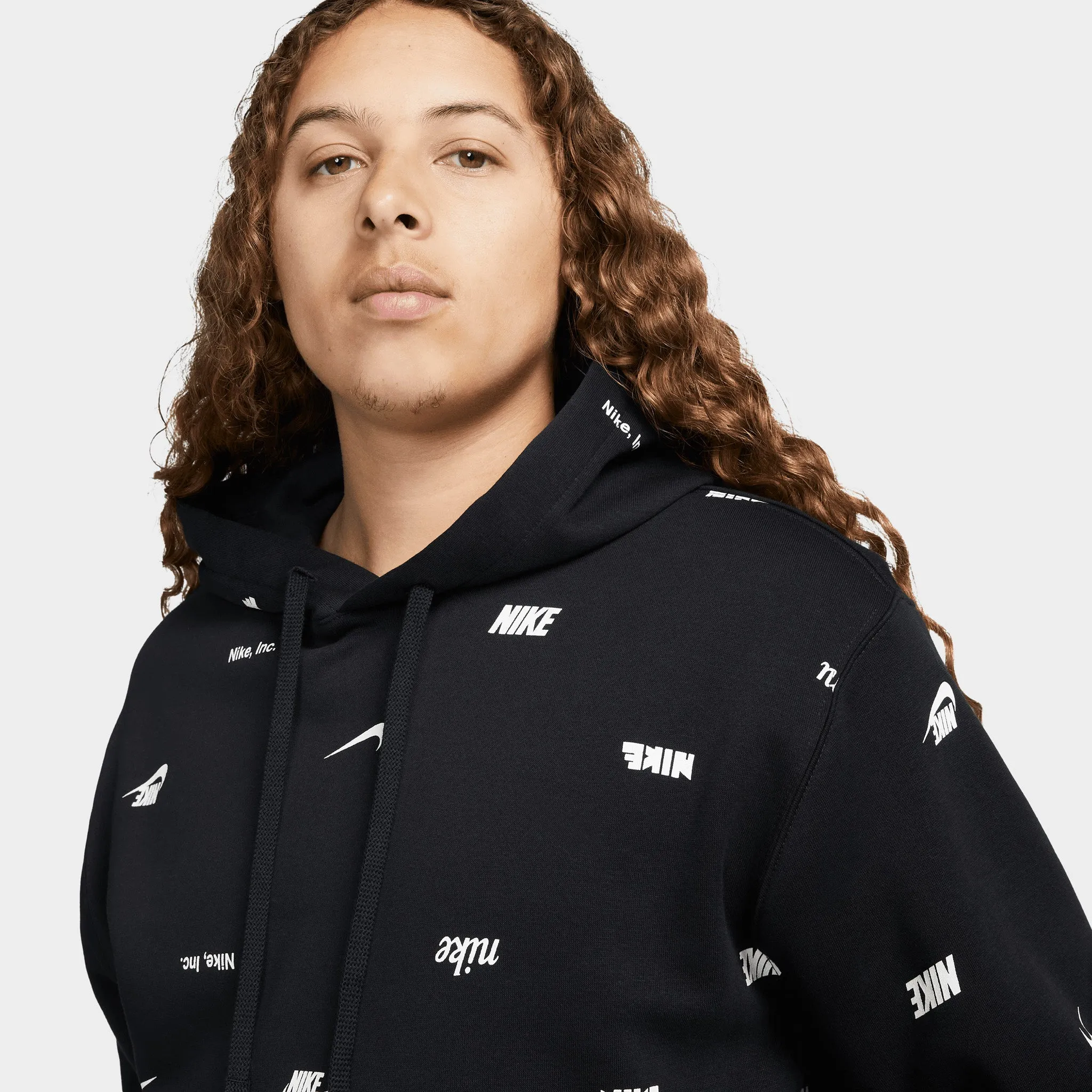 Nike Club Fleece  Allover Print Pullover Hoodie Black / White