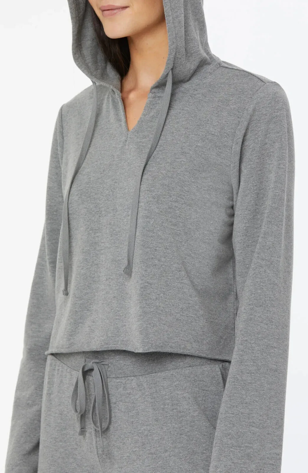 NYDJ Cropped French Terry Split-Neck Hoodie