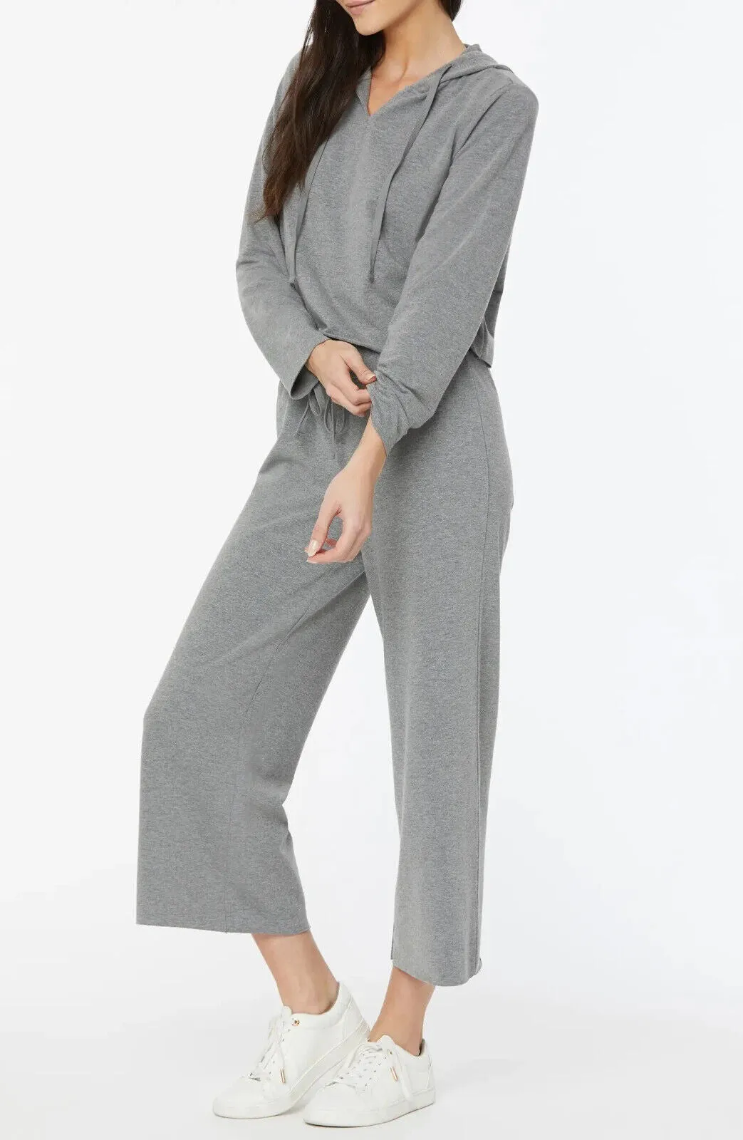 NYDJ Cropped French Terry Split-Neck Hoodie