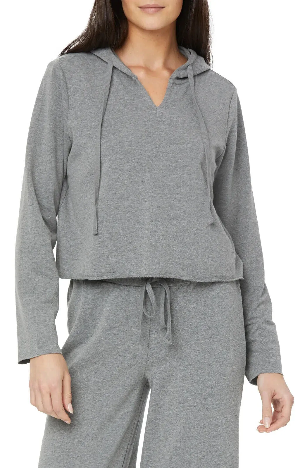 NYDJ Cropped French Terry Split-Neck Hoodie