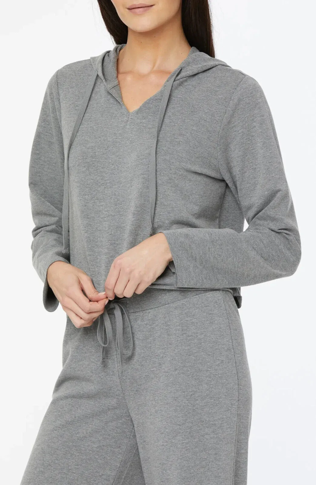 NYDJ Cropped French Terry Split-Neck Hoodie