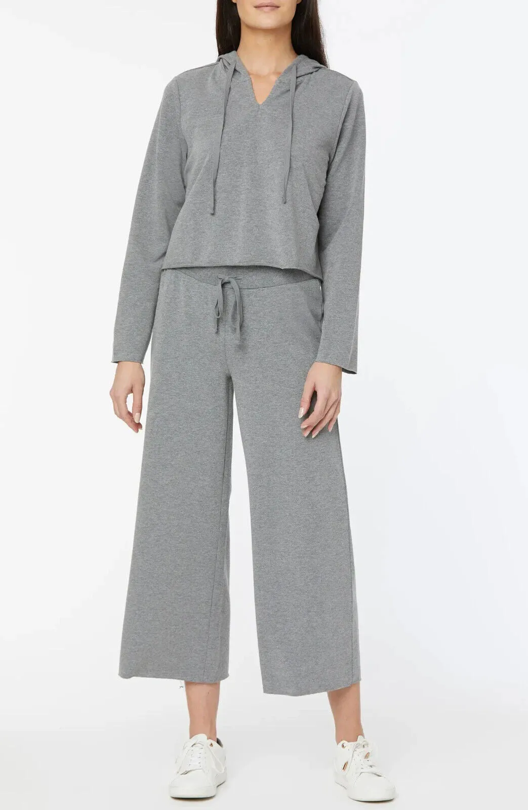 NYDJ Cropped French Terry Split-Neck Hoodie