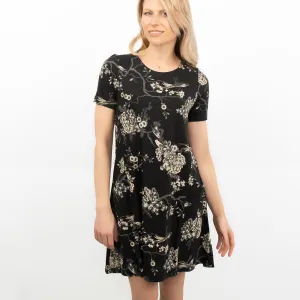 Oriental Garden Black Short Sleeve Simone Dress