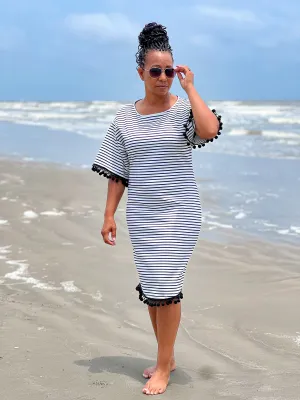 Paradise Swim Dress in White & Black Stripe