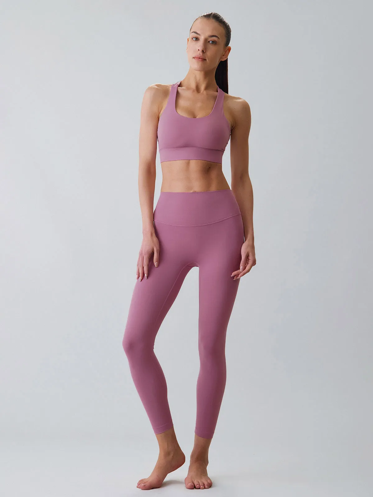 Pink U Neck X Cross Sports Bra - Medium Support
