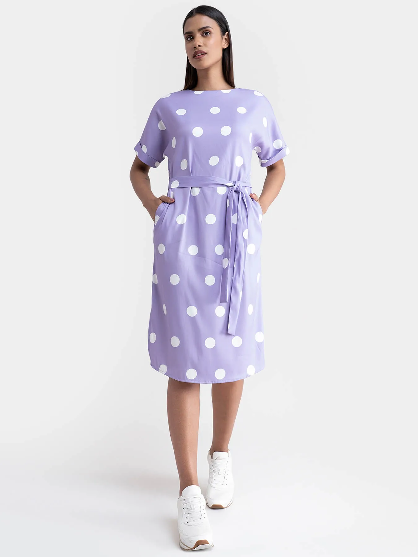 Polka Dot Shift Dress - Lilac
