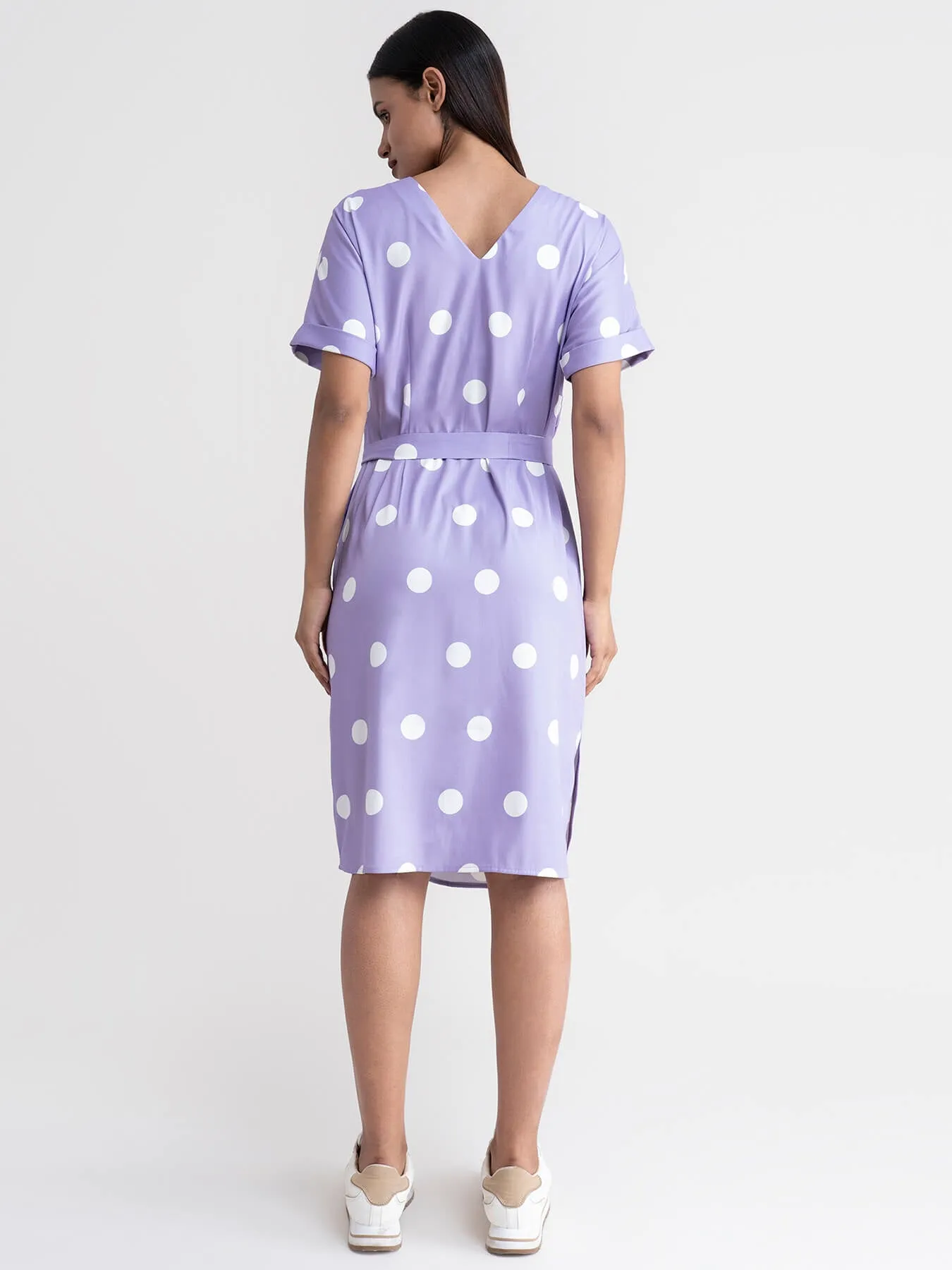 Polka Dot Shift Dress - Lilac