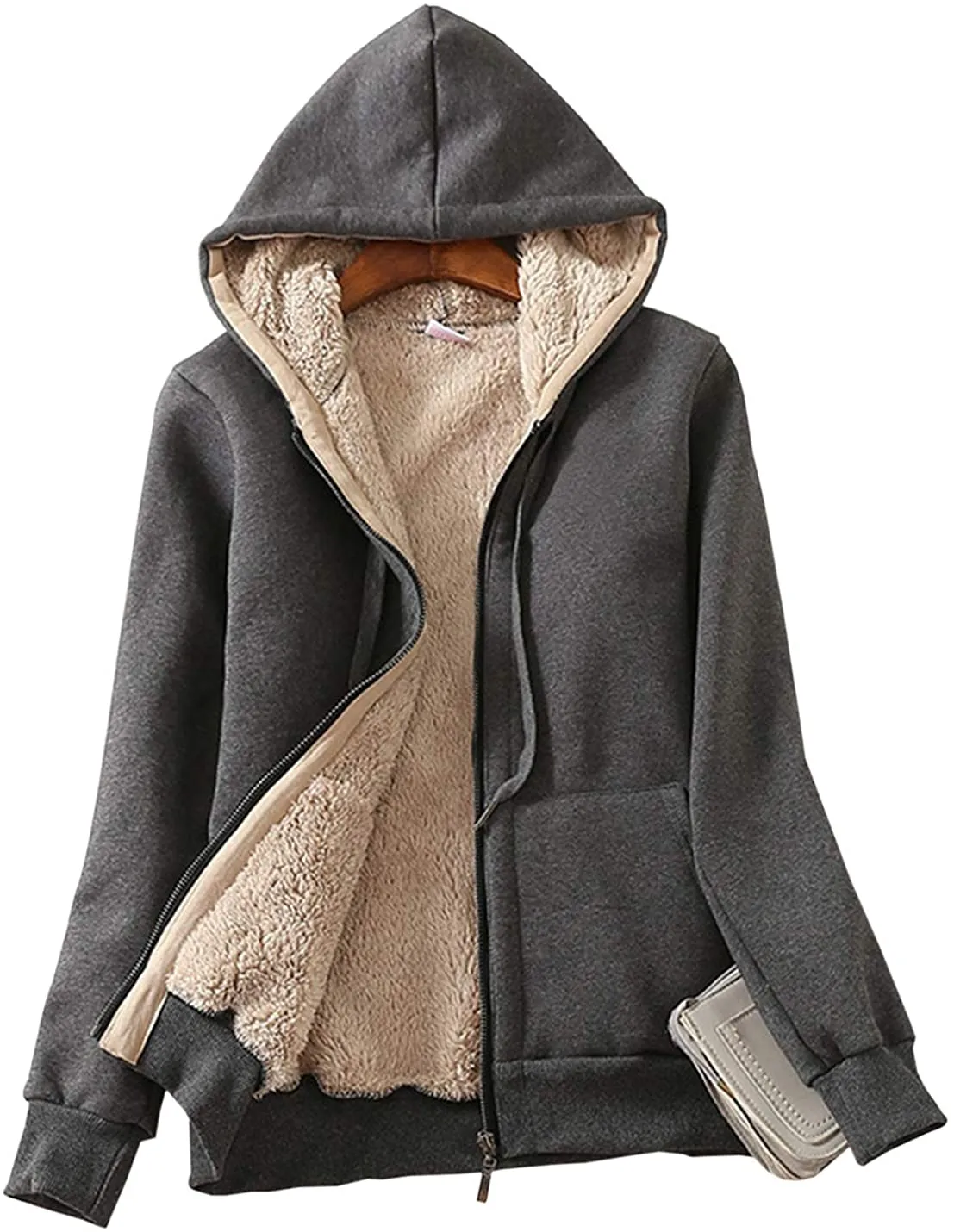 Red Wine Sherpa Fleece Lined Hoodie Zip Up Jacket