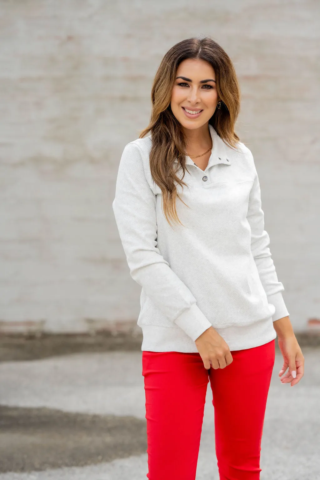 Ribbed Four Button Pullover