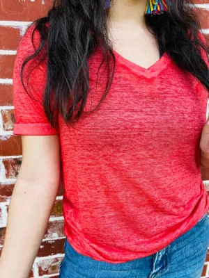 ~Ruby~ Washed Burnout Short V-Neck Top