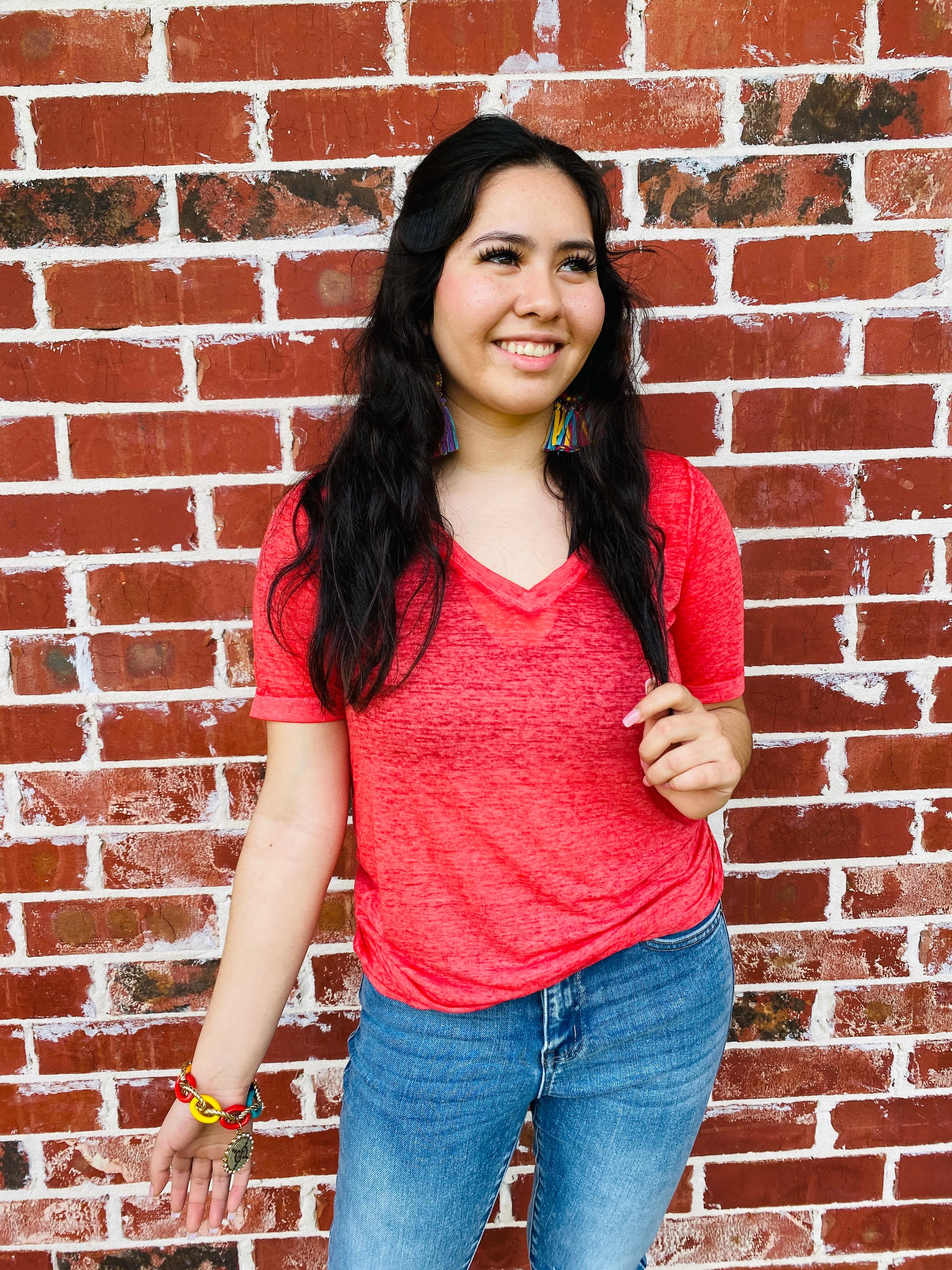 ~Ruby~ Washed Burnout Short V-Neck Top