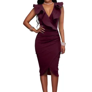 RUFFLED FITTED WRAP DRESS