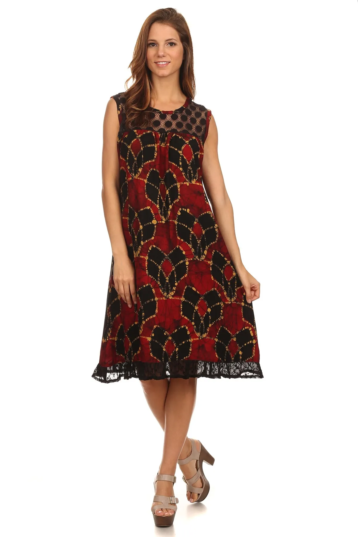 Sakkas Mindy Two Tone Sleeveless Mid Length Dress