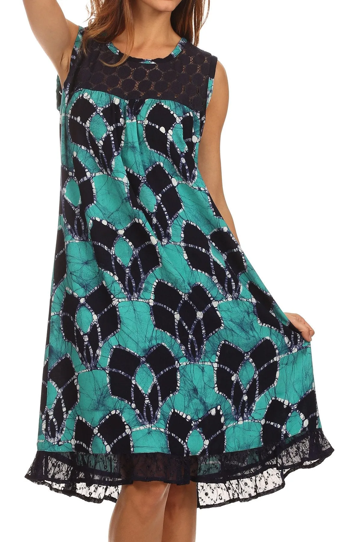 Sakkas Mindy Two Tone Sleeveless Mid Length Dress