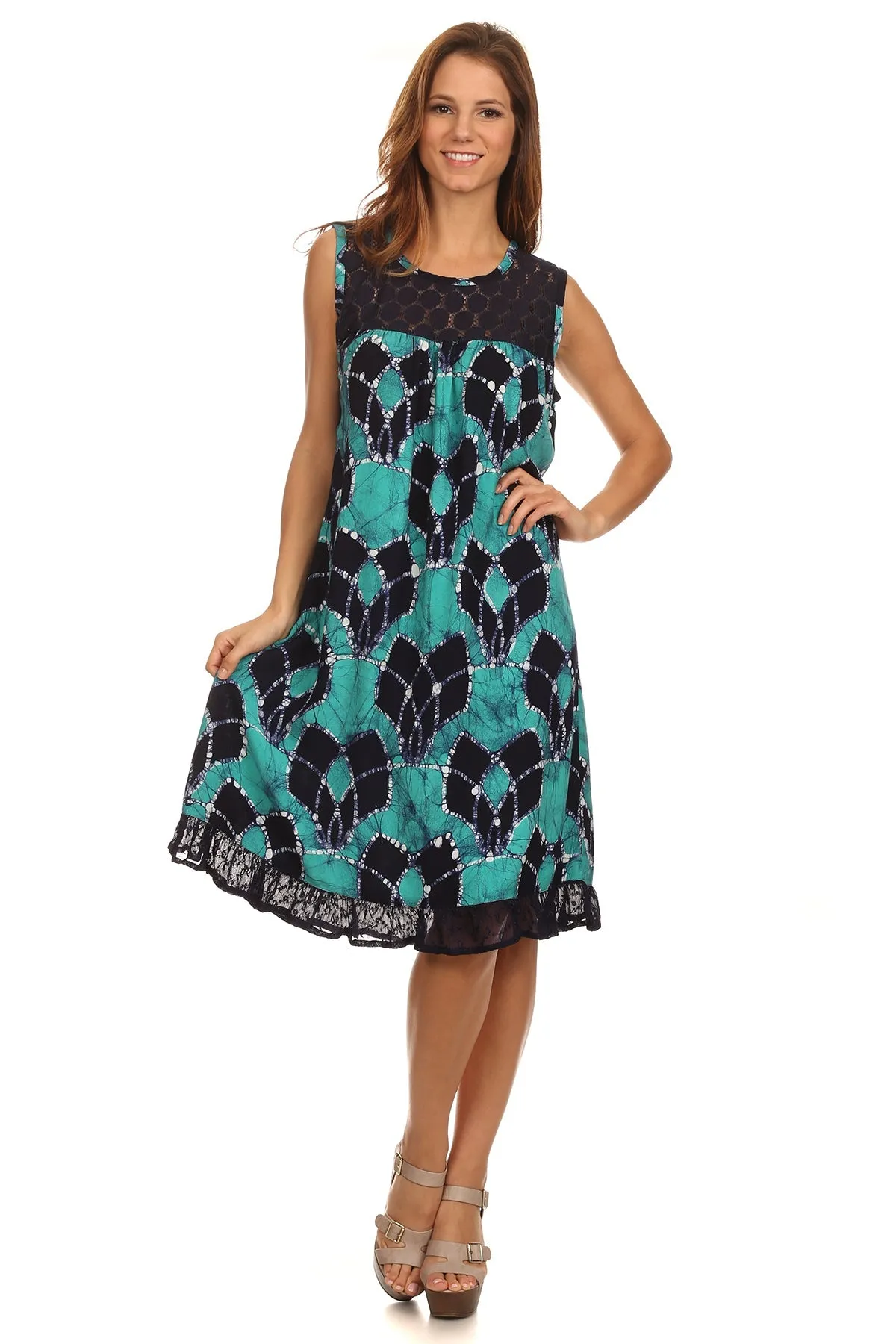 Sakkas Mindy Two Tone Sleeveless Mid Length Dress