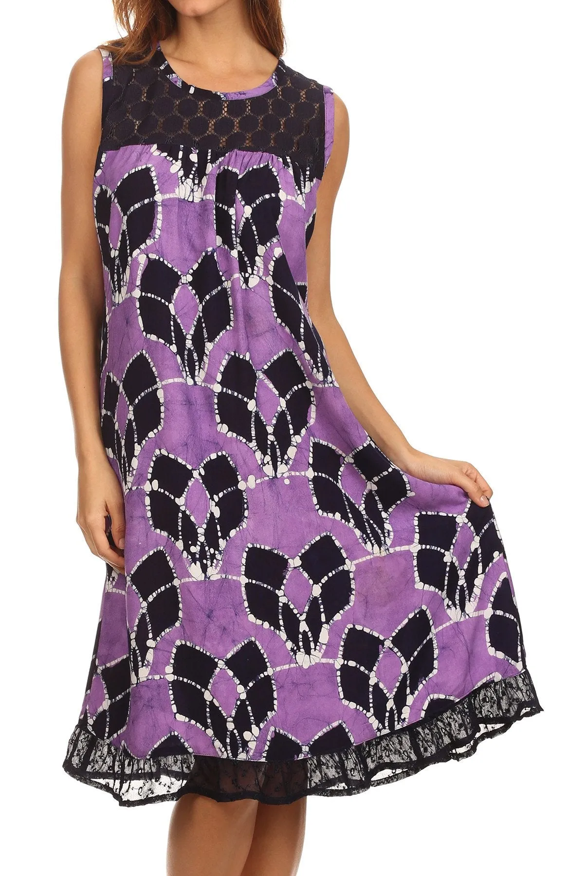 Sakkas Mindy Two Tone Sleeveless Mid Length Dress