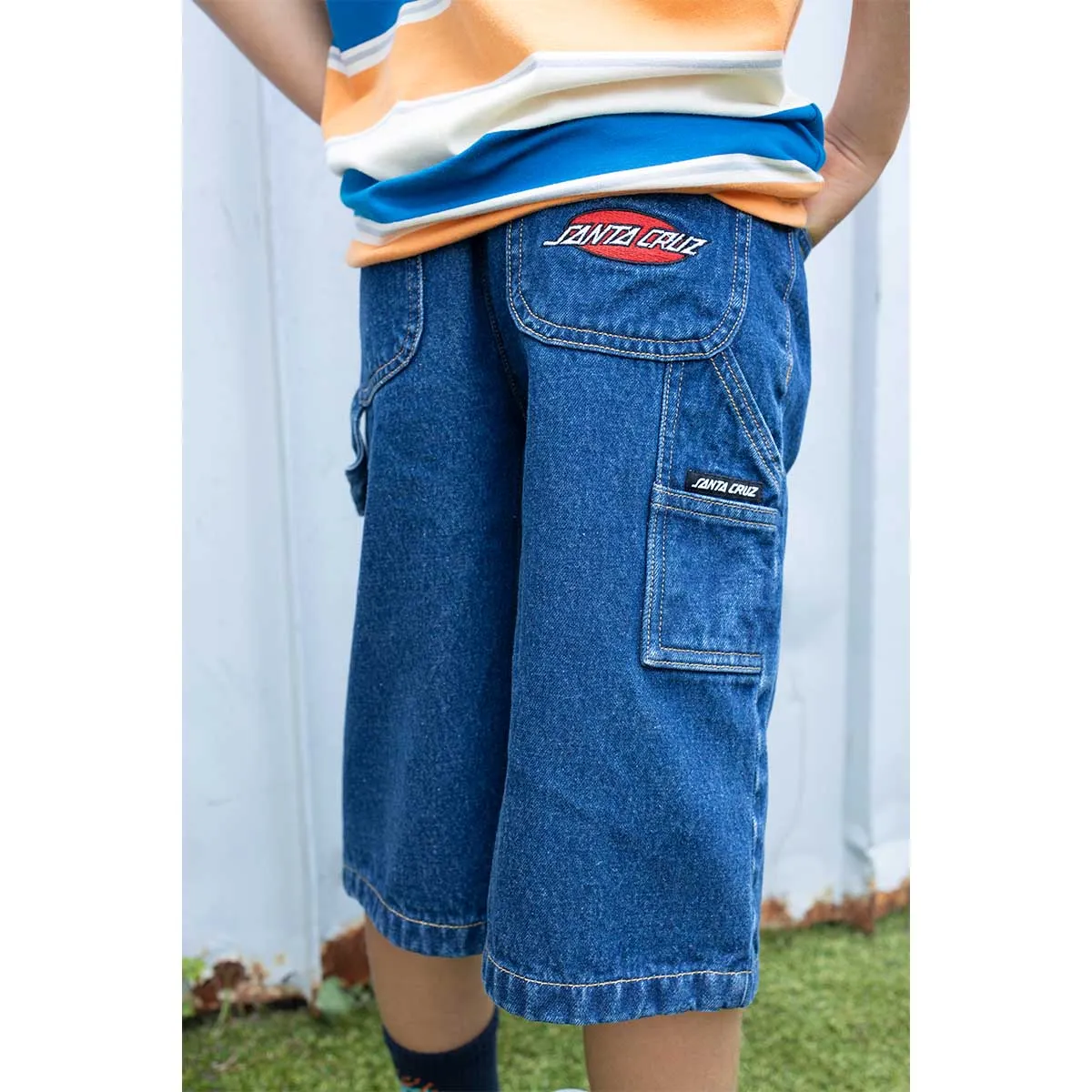 Santa Cruz - Oval Strip Youth Carpenter Shorts Washed Indigo