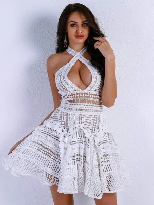 Sexy Hollow White Mini A-Line Dress