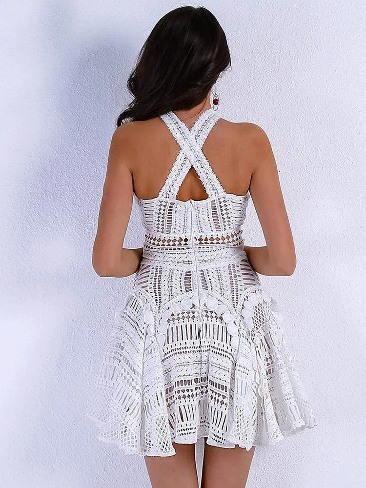 Sexy Hollow White Mini A-Line Dress