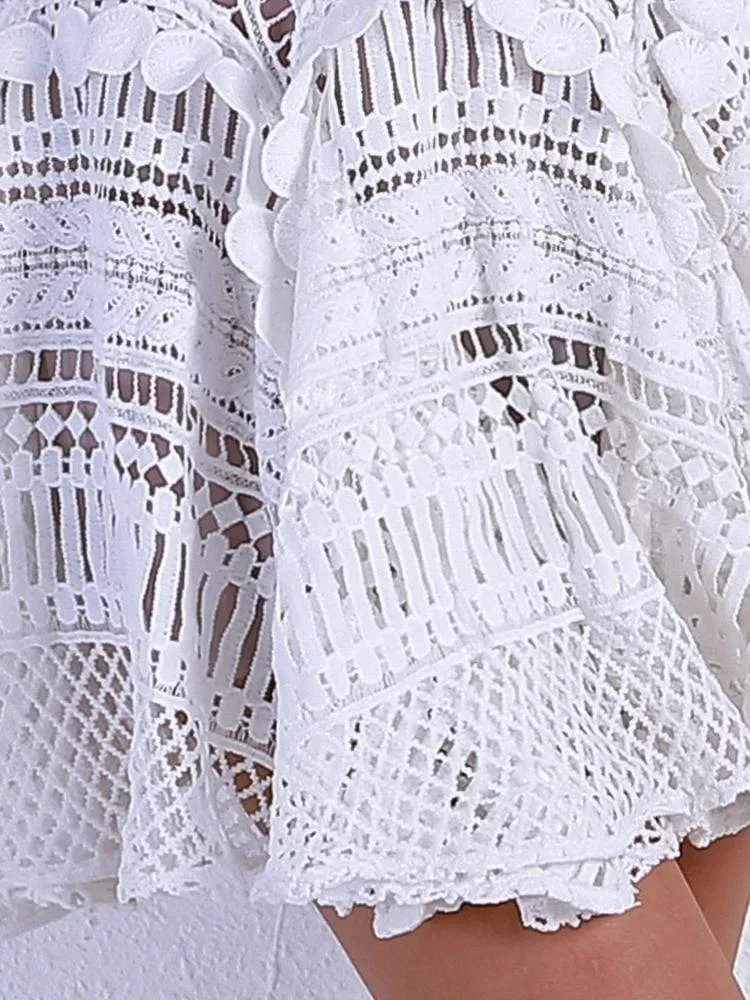 Sexy Hollow White Mini A-Line Dress