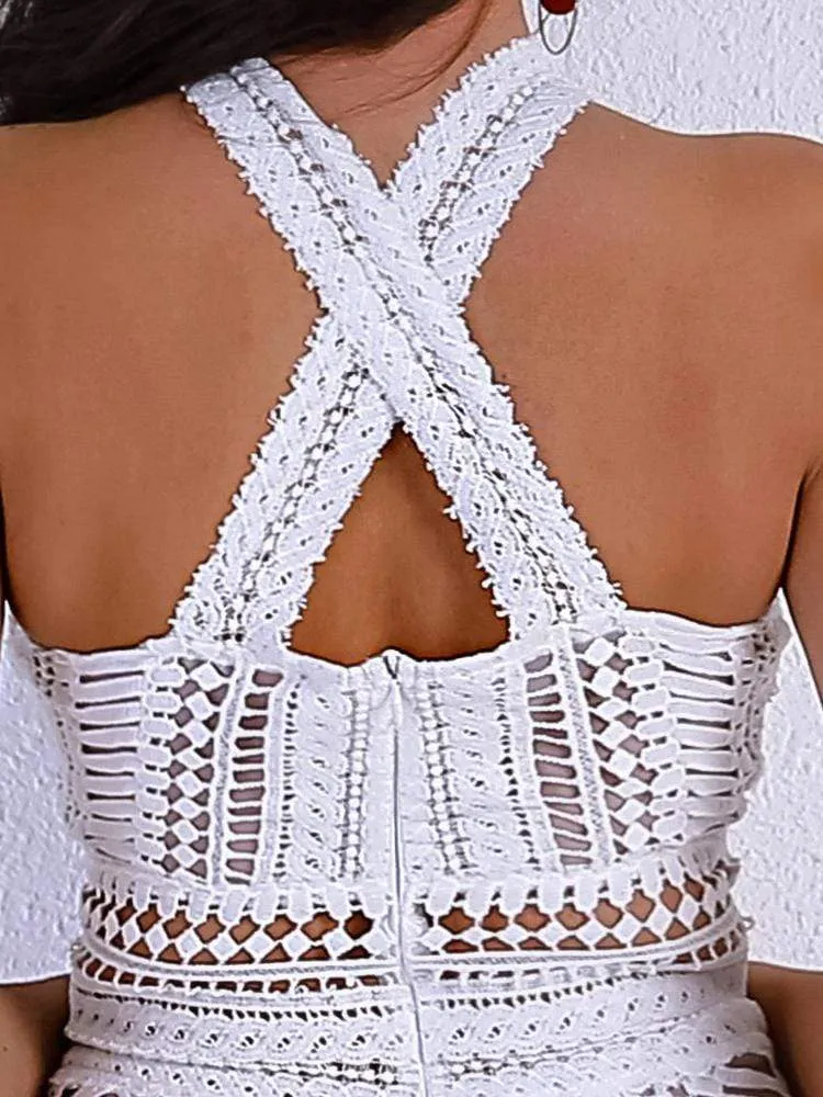 Sexy Hollow White Mini A-Line Dress