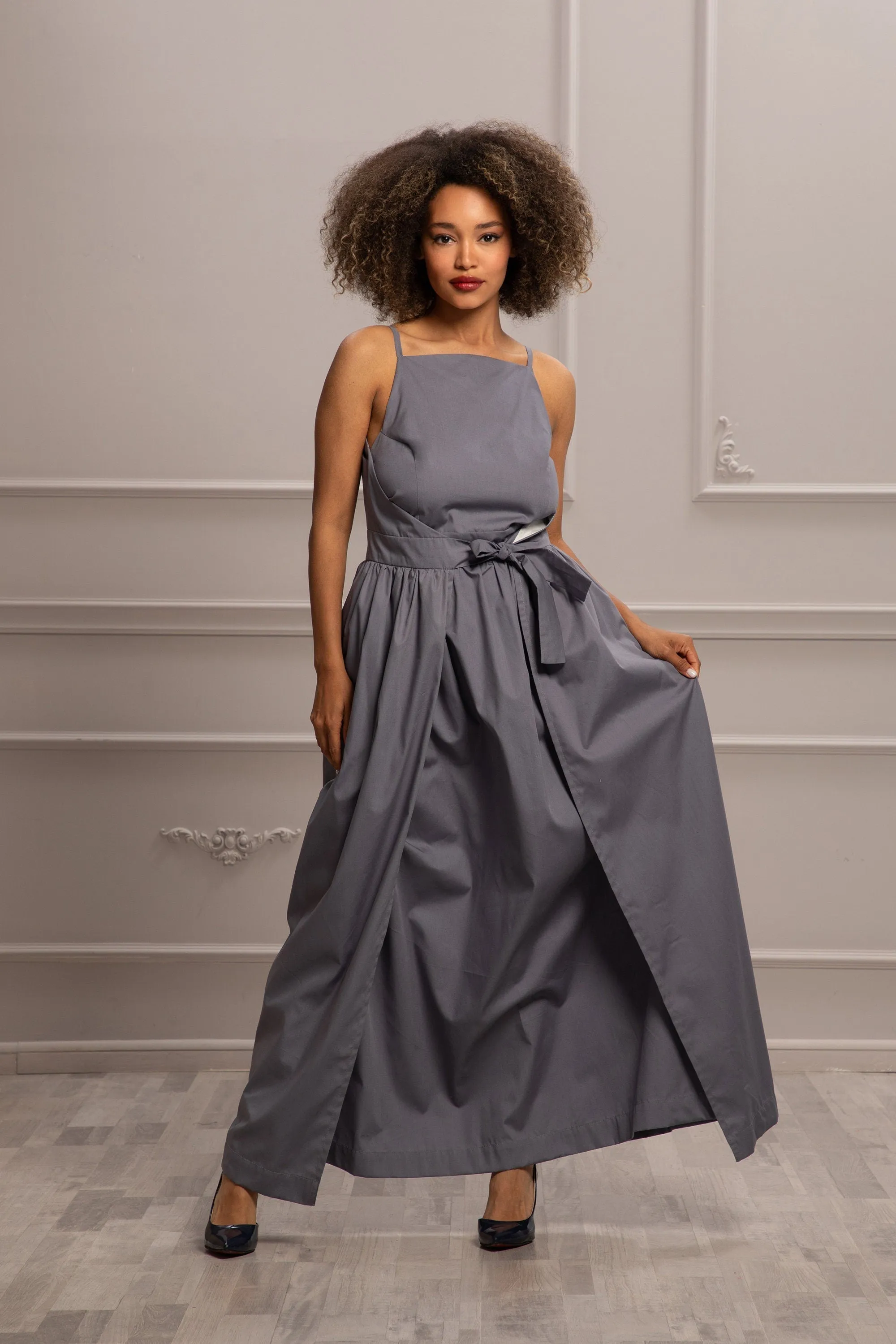 SLIT TIE BELT DRESS