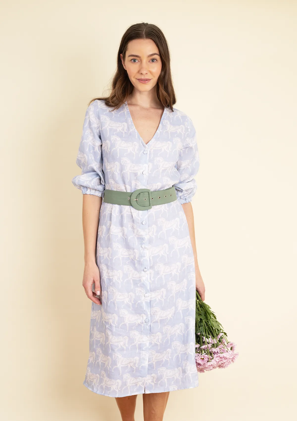 Sophia Linen Dress | Blossomare Print | Cotton Blue