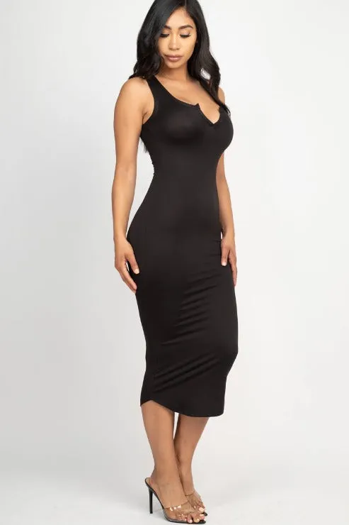 Split Neck Tank Midi Dress (CAPELLA)