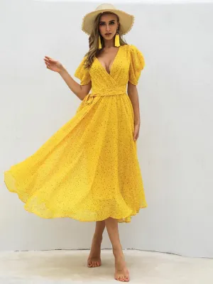 Summer Dot Yellow Casual Chiffon Dress