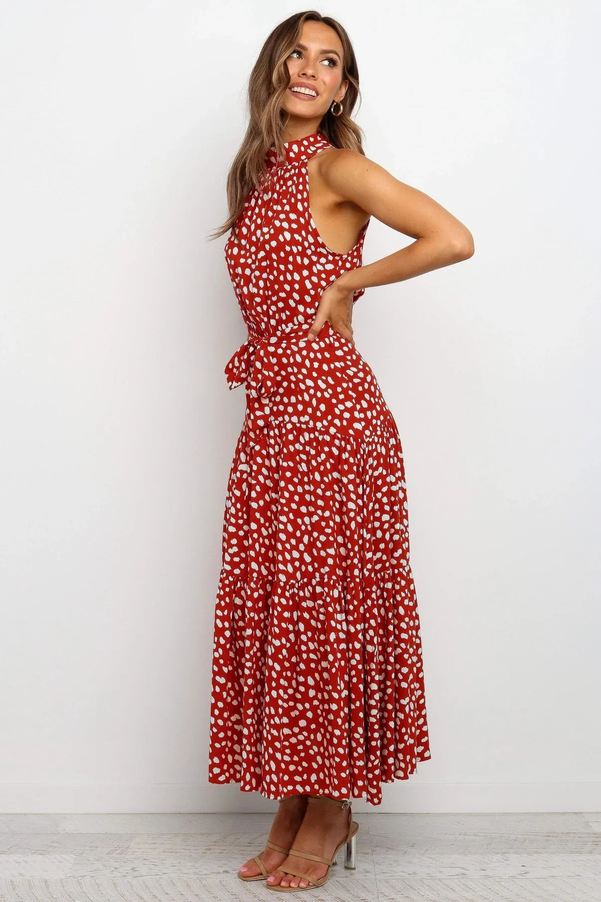 Summer Long Polka Dot Casual Sexy Halter Strapless Yellow Sundress