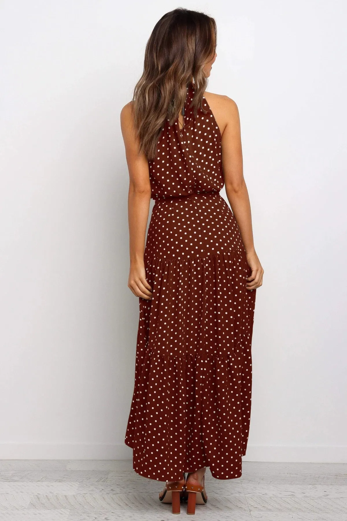 Summer Long Polka Dot Casual Sexy Halter Strapless Yellow Sundress