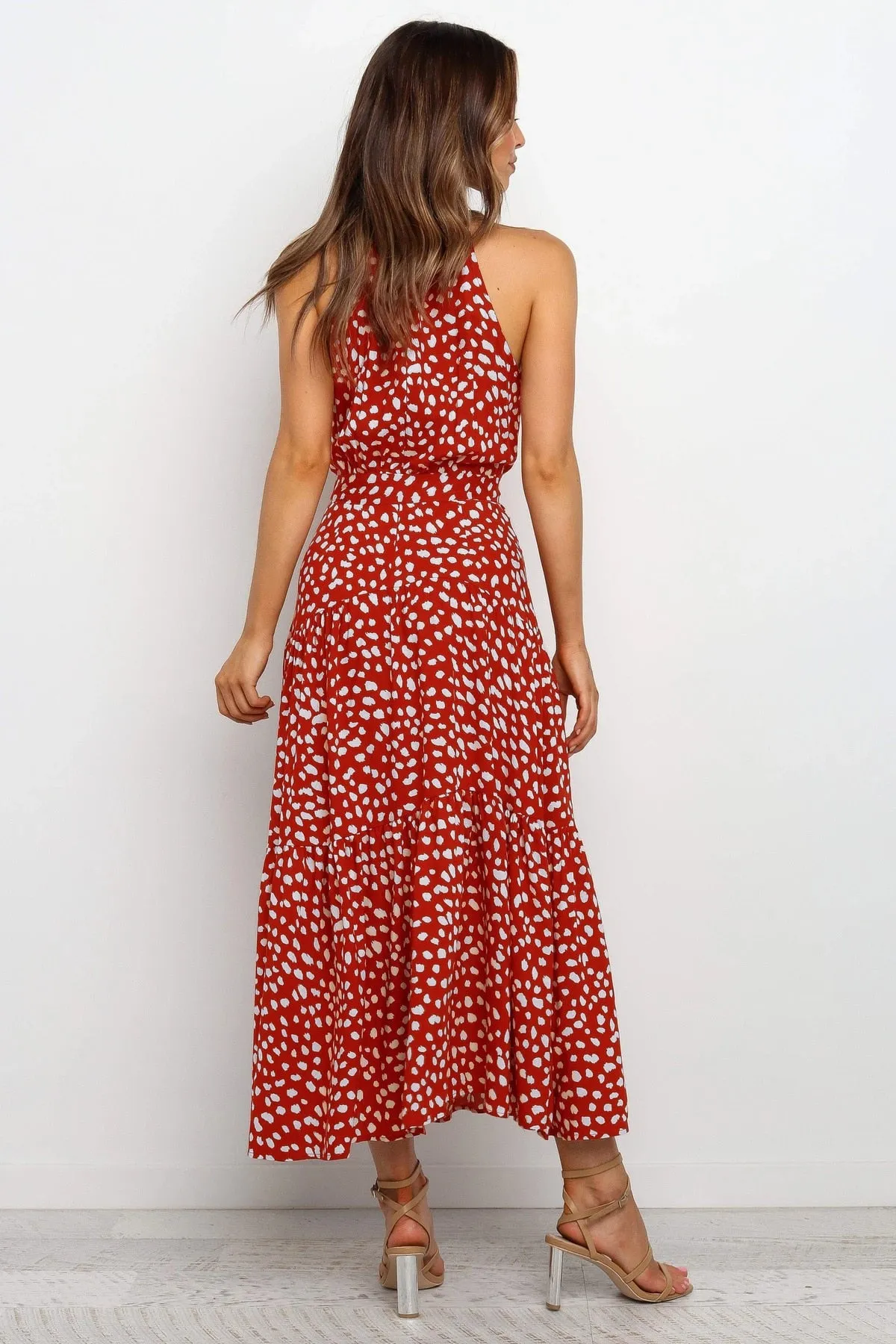 Summer Long Polka Dot Casual Sexy Halter Strapless Yellow Sundress