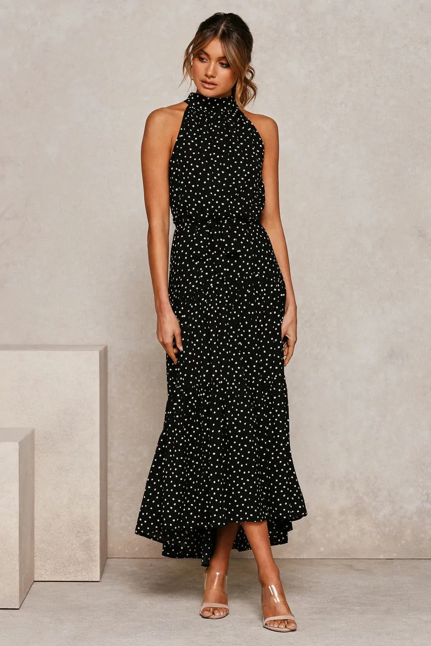 Summer Long Polka Dot Casual Sexy Halter Strapless Yellow Sundress