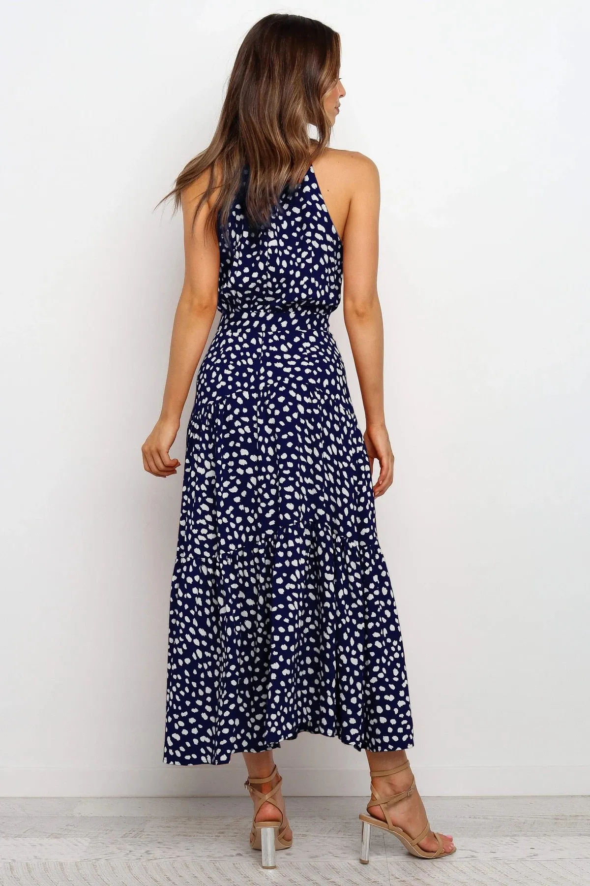 Summer Long Polka Dot Casual Sexy Halter Strapless Yellow Sundress